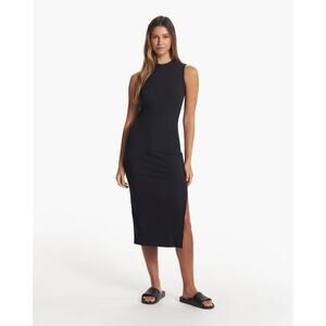 Vuori Pose Sands Dress Women S Black Ribbed Modal Tank Midi Side Slit NWT
